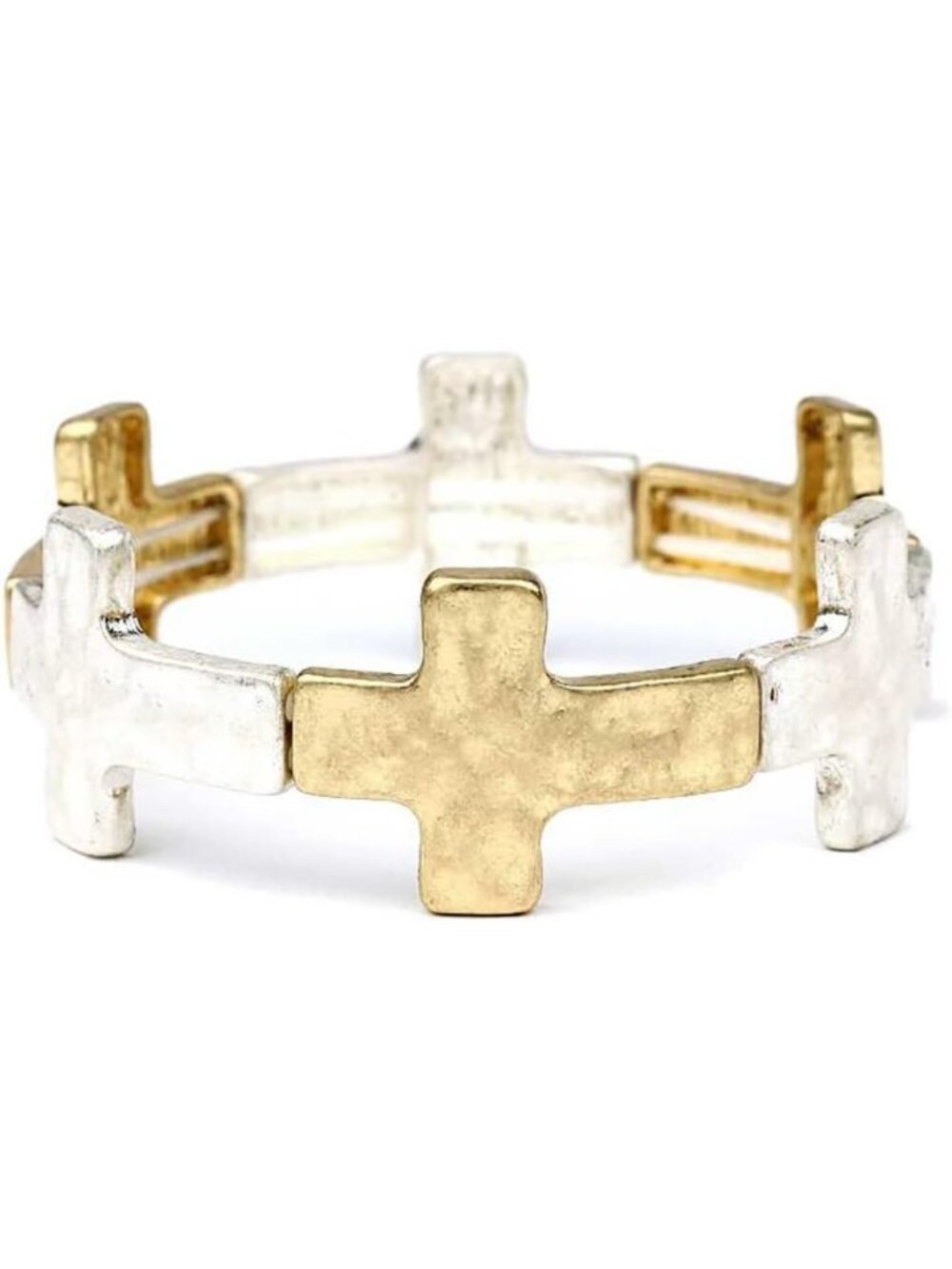Women's Stretch Bangle Bracelet with Statement Cross Charms - 6.5” Religious